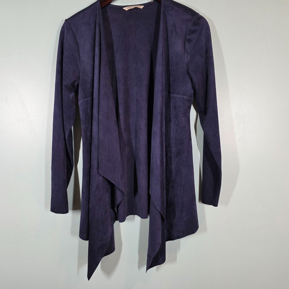 Soft Surroundings Navy Faux Suede Waterfall Jacket Size XS Lightweight Blazer